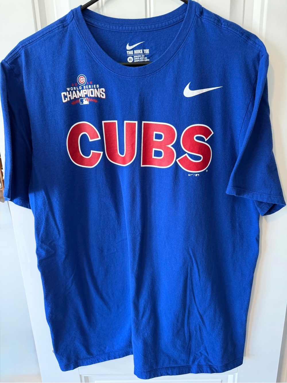 Nike Blue Chicago Cubs 2016 World Series Champions Tee with Red Logo